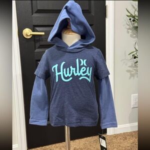 Hurley Boys Blue Layered-look Long Sleeve Hooded Tee Shirt Size 2T NWT